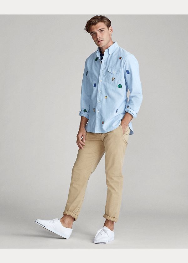 Koszule Ralph Lauren Classic Fit Embroidered Shirt Męskie Niebieskie | IHBX6973