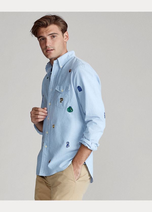 Koszule Ralph Lauren Classic Fit Embroidered Shirt Męskie Niebieskie | IHBX6973