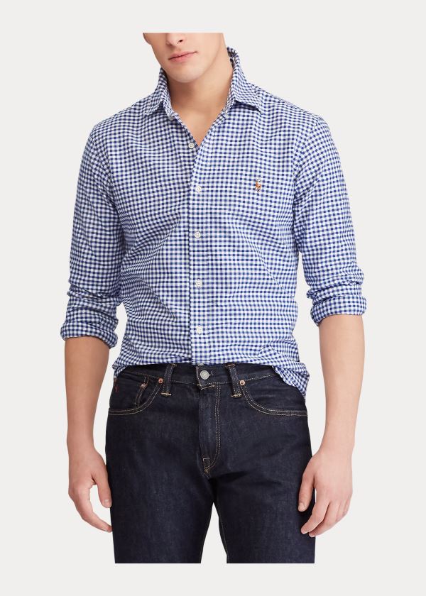 Koszule Ralph Lauren Classic Fit Gingham Shirt Męskie Niebieskie Białe | AVGG7148