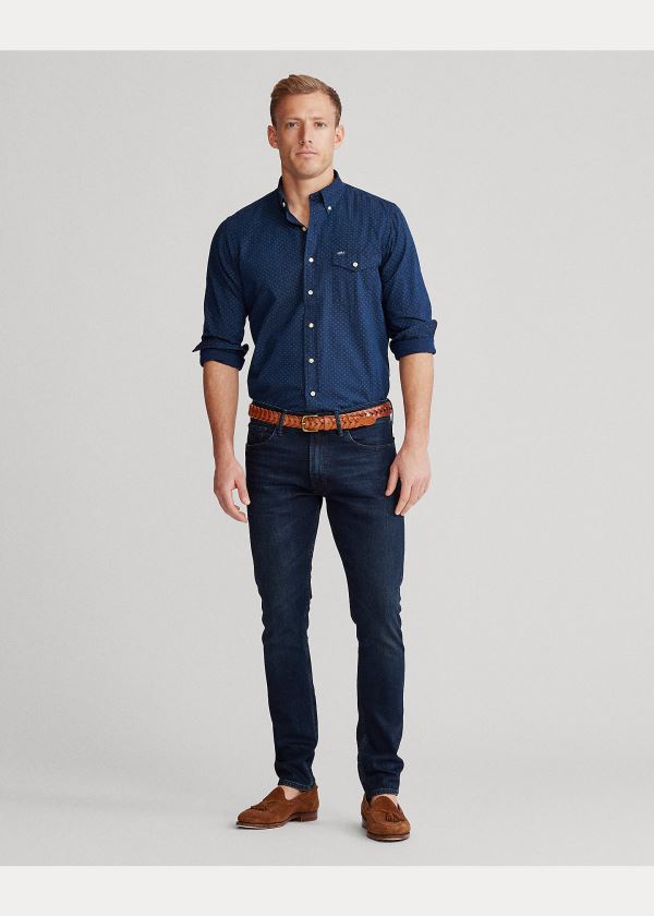 Koszule Ralph Lauren Classic Fit Indigo Dot Shirt Męskie Indygo | OTAP7659