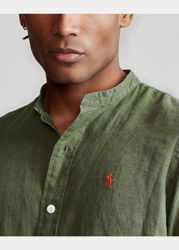 Koszule Ralph Lauren Classic Fit Linen Shirt Męskie Oliwkowe | NBCT4821