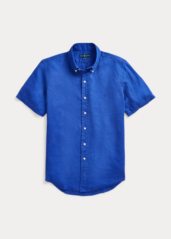 Koszule Ralph Lauren Classic Fit Linen Shirt Męskie Królewski Niebieski Niebieskie | WMQE2884