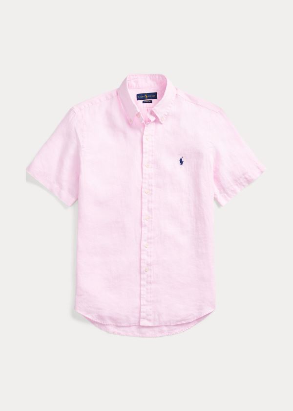 Koszule Ralph Lauren Classic Fit Linen Shirt Męskie Różowe | YVBG1738