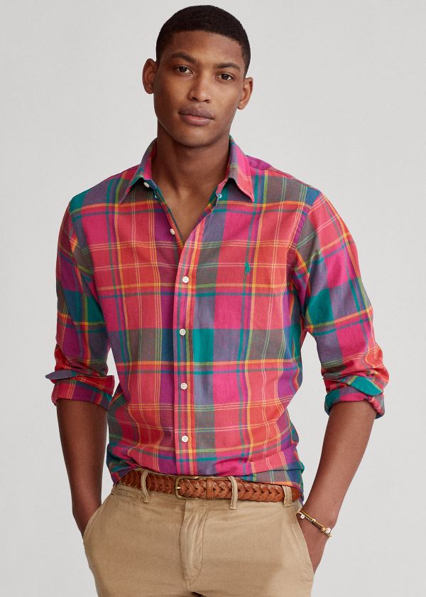 Koszule Ralph Lauren Classic Fit Madras Shirt Męskie Czerwone Zielone Kolorowe | BZDJ8831