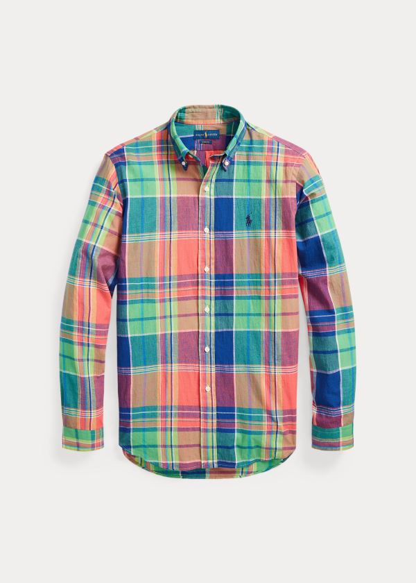 Koszule Ralph Lauren Classic Fit Madras Shirt Męskie Niebieskie Czerwone Kolorowe | VBBK2695