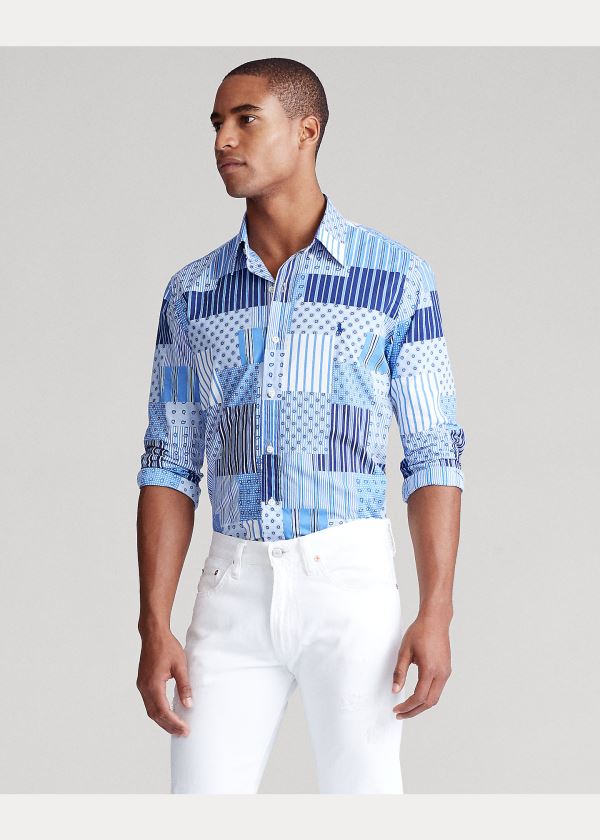 Koszule Ralph Lauren Classic Fit Patchwork Shirt Męskie Niebieskie Kolorowe | CTWA2091