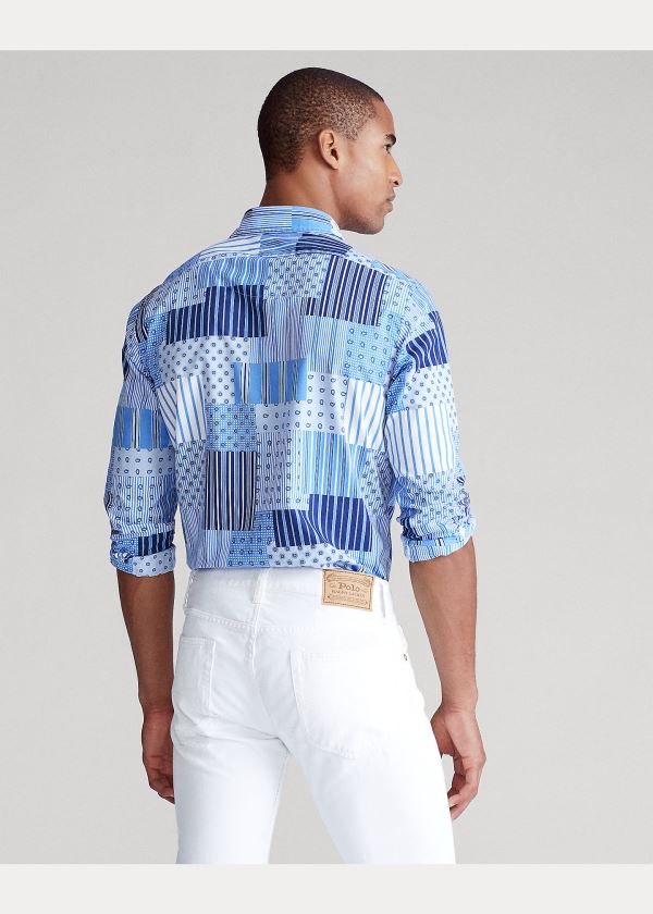 Koszule Ralph Lauren Classic Fit Patchwork Shirt Męskie Niebieskie Kolorowe | CTWA2091