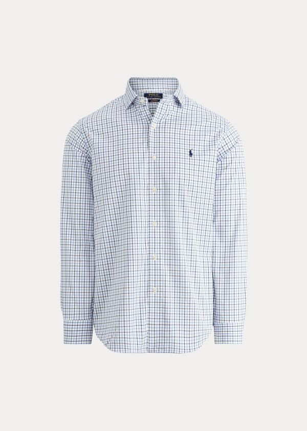 Koszule Ralph Lauren Classic Fit Performance Shirt Męskie Białe Głęboka Niebieskie | RHYU3547