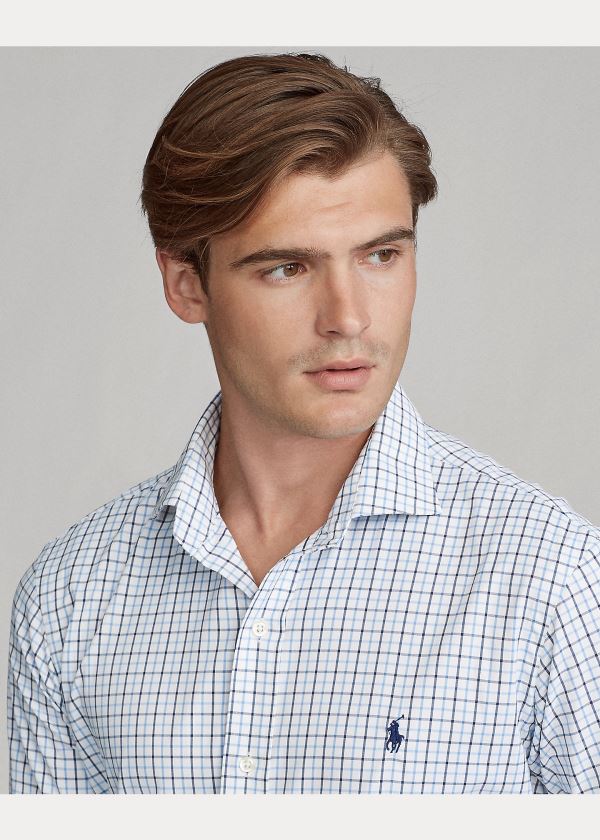 Koszule Ralph Lauren Classic Fit Performance Shirt Męskie Białe Głęboka Niebieskie | RHYU3547