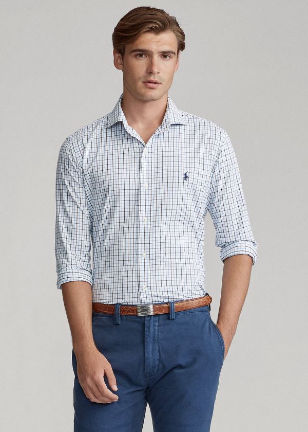 Koszule Ralph Lauren Classic Fit Performance Shirt Męskie Białe Głęboka Niebieskie | RHYU3547