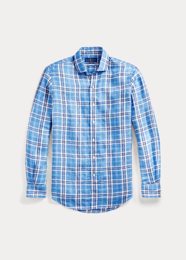 Koszule Ralph Lauren Classic Fit Plaid Linen Shirt Męskie Niebieskie Białe Kolorowe | VWYQ6150