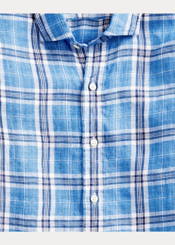 Koszule Ralph Lauren Classic Fit Plaid Linen Shirt Męskie Niebieskie Białe Kolorowe | VWYQ6150