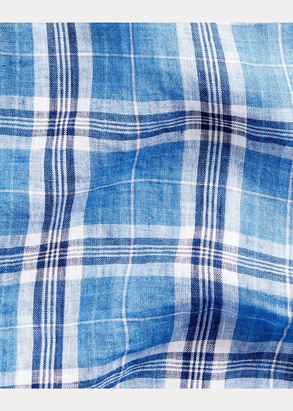 Koszule Ralph Lauren Classic Fit Plaid Linen Shirt Męskie Niebieskie Białe Kolorowe | VWYQ6150