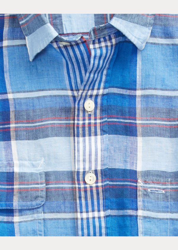 Koszule Ralph Lauren Classic Fit Plaid Linen Shirt Męskie Niebieskie Czerwone Białe Kolorowe | PORO6146