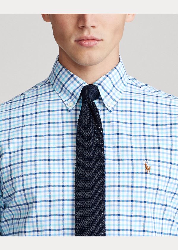 Koszule Ralph Lauren Classic Fit Plaid Oxford Shirt Męskie Niebieskie Turkusowe Kolorowe | WYWT1255