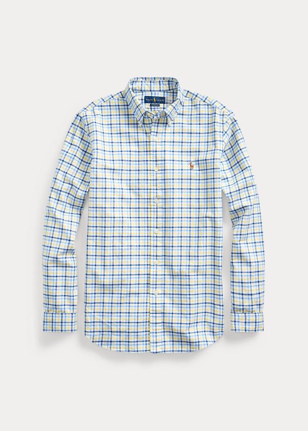 Koszule Ralph Lauren Classic Fit Plaid Oxford Shirt Męskie Żółte Granatowe Kolorowe | WIDQ0226