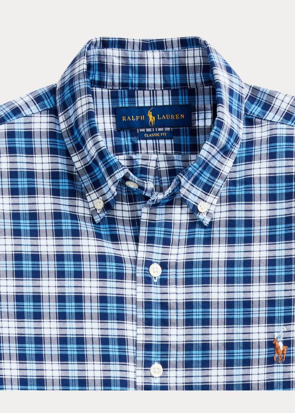 Koszule Ralph Lauren Classic Fit Plaid Oxford Shirt Męskie Białe Niebieskie Kolorowe | ONEA9417