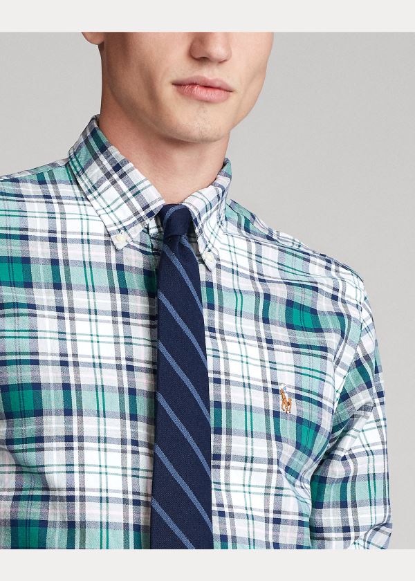 Koszule Ralph Lauren Classic Fit Plaid Oxford Shirt Męskie Szare Zielone Kolorowe | GUOT3136