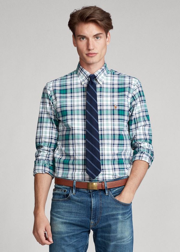 Koszule Ralph Lauren Classic Fit Plaid Oxford Shirt Męskie Szare Zielone Kolorowe | GUOT3136