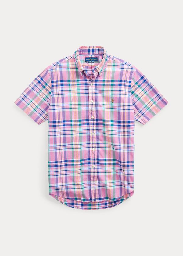 Koszule Ralph Lauren Classic Fit Plaid Oxford Shirt Męskie Różowe Niebieskie Kolorowe | FGVY3836