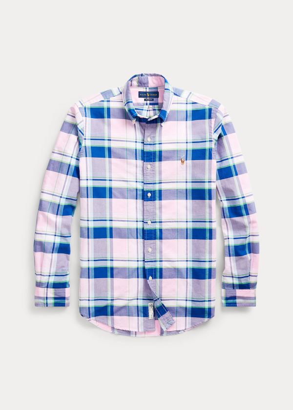 Koszule Ralph Lauren Classic Fit Plaid Oxford Shirt Męskie Różowe Niebieskie Kolorowe | BUZA8638