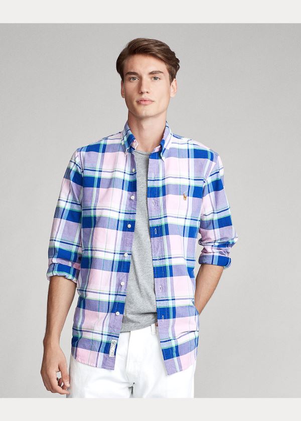 Koszule Ralph Lauren Classic Fit Plaid Oxford Shirt Męskie Różowe Niebieskie Kolorowe | BUZA8638