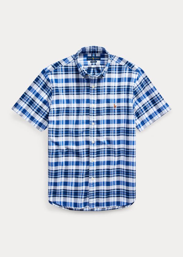 Koszule Ralph Lauren Classic Fit Plaid Oxford Shirt Męskie Niebieskie Białe Kolorowe | XJCX9931