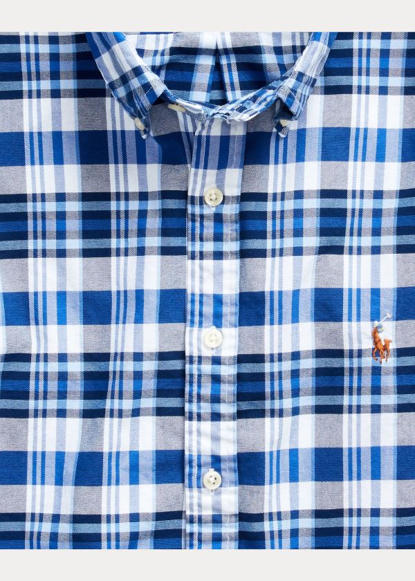 Koszule Ralph Lauren Classic Fit Plaid Oxford Shirt Męskie Niebieskie Białe Kolorowe | XJCX9931