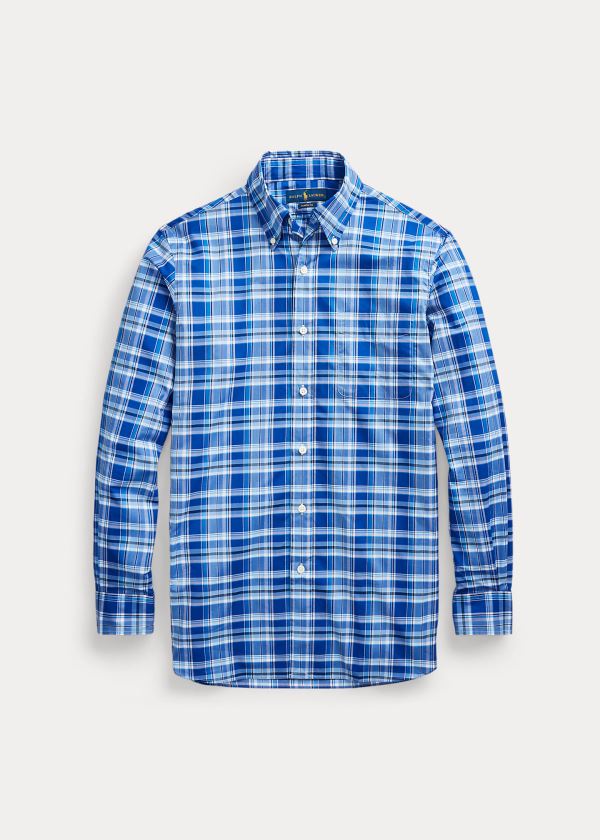 Koszule Ralph Lauren Classic Fit Plaid Poplin Shirt Męskie Niebieskie Białe Kolorowe | PPYO8479