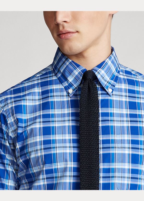 Koszule Ralph Lauren Classic Fit Plaid Poplin Shirt Męskie Niebieskie Białe Kolorowe | PPYO8479