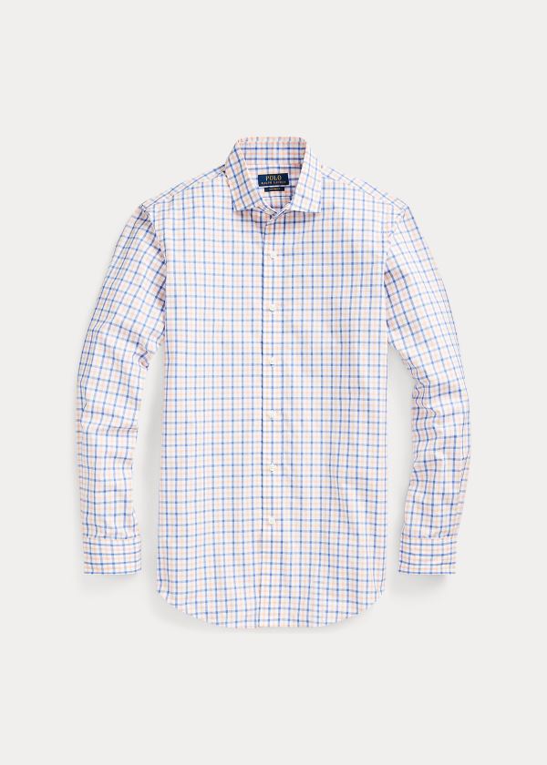 Koszule Ralph Lauren Classic Fit Plaid Poplin Shirt Męskie Pomarańczowe Niebieskie Kolorowe | ZBNR6222