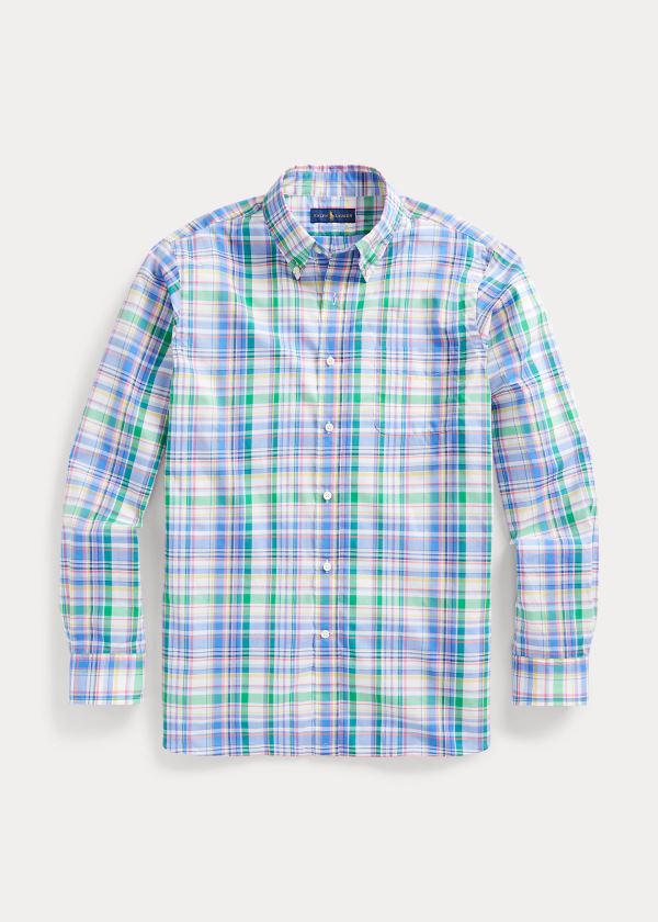 Koszule Ralph Lauren Classic Fit Plaid Poplin Shirt Męskie Niebieskie Zielone Kolorowe | LMNF6705