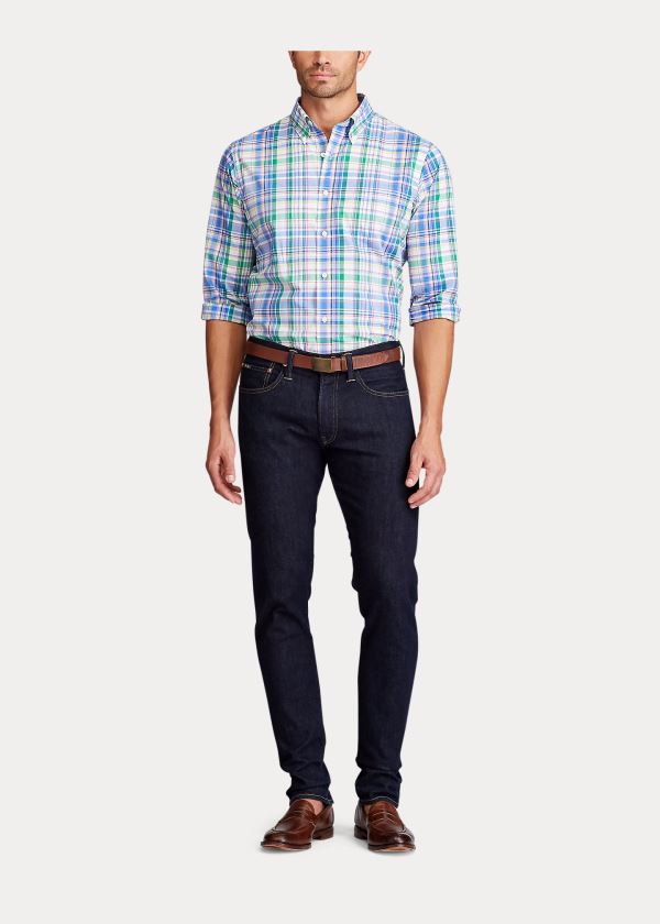 Koszule Ralph Lauren Classic Fit Plaid Poplin Shirt Męskie Niebieskie Zielone Kolorowe | LMNF6705