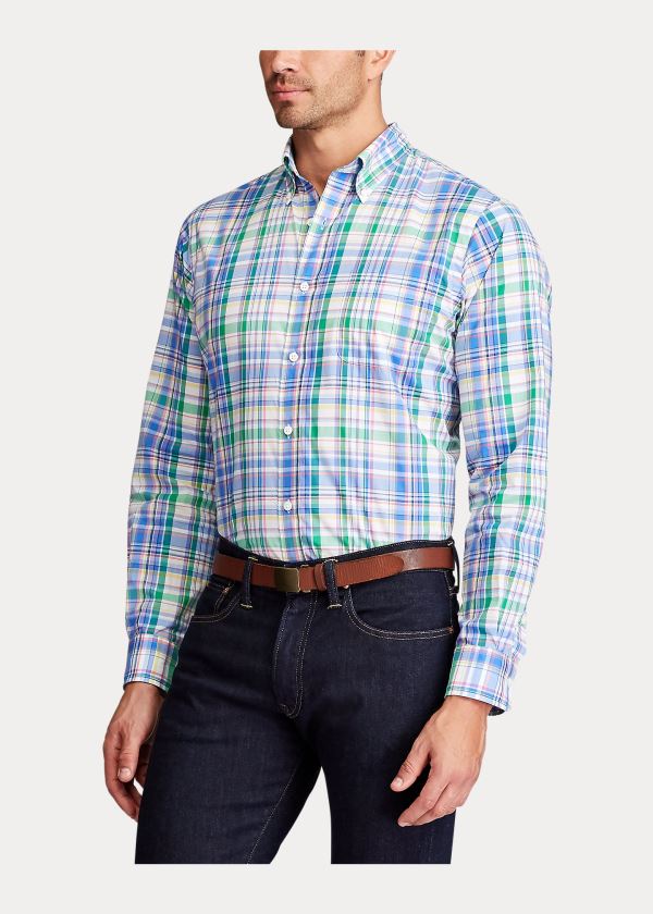 Koszule Ralph Lauren Classic Fit Plaid Poplin Shirt Męskie Niebieskie Zielone Kolorowe | LMNF6705