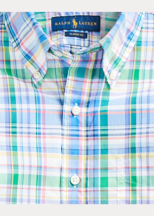 Koszule Ralph Lauren Classic Fit Plaid Poplin Shirt Męskie Niebieskie Zielone Kolorowe | LMNF6705