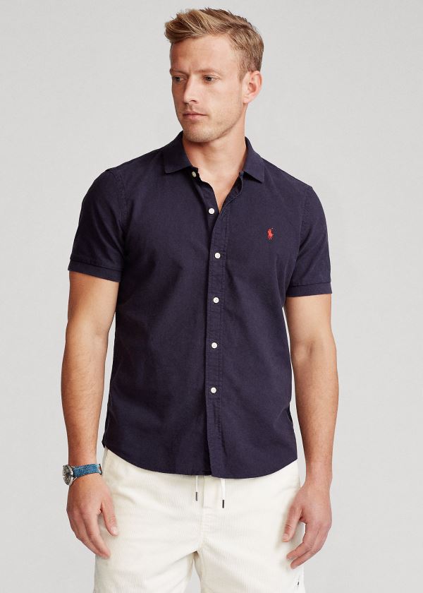 Koszule Ralph Lauren Classic Fit Polo-Collar Oxford Męskie Granatowe | UHGF9954