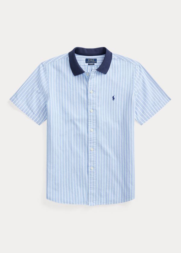 Koszule Ralph Lauren Classic Fit Polo-Collar Oxford Męskie Niebieskie Białe | ADFI4379