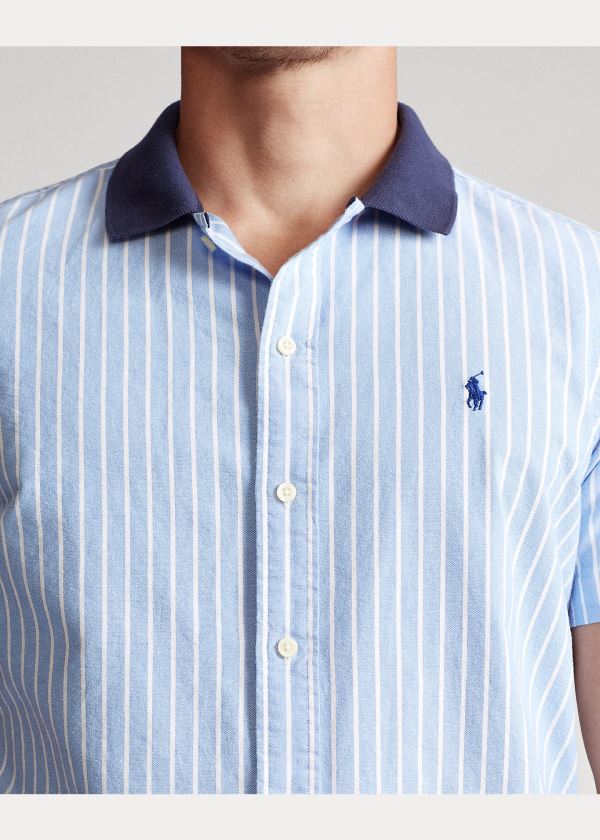 Koszule Ralph Lauren Classic Fit Polo-Collar Oxford Męskie Niebieskie Białe | ADFI4379