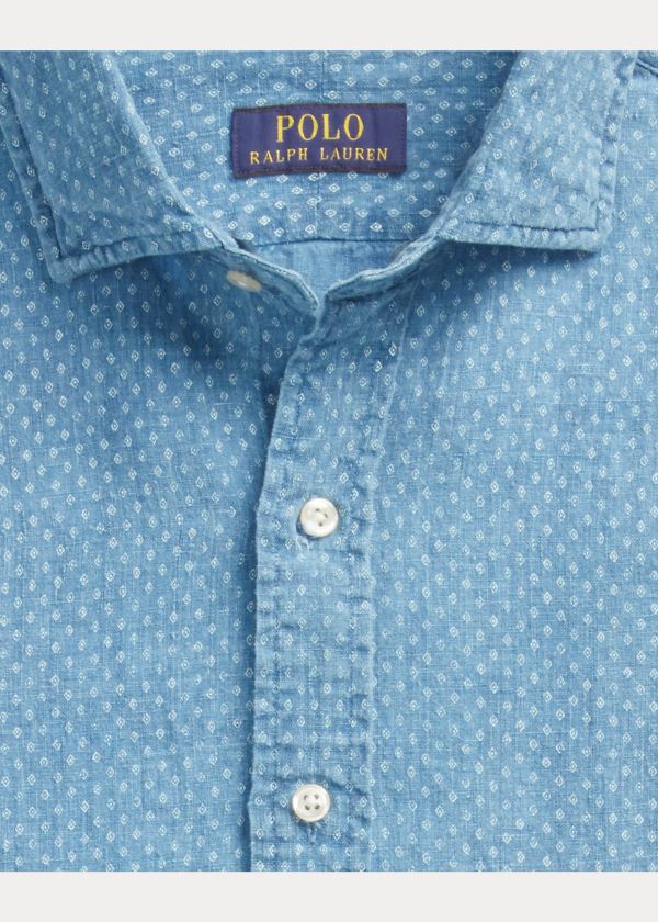 Koszule Ralph Lauren Classic Fit Print Linen Shirt Męskie Niebieskie Niebieskie | IPOU6411