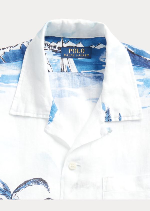 Koszule Ralph Lauren Classic Fit Print Linen Shirt Męskie Białe Kolorowe | OXKV1404