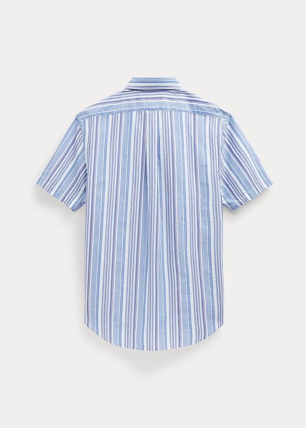 Koszule Ralph Lauren Classic Fit Seersucker Shirt Męskie Białe Niebieskie Kolorowe | UJHJ4496