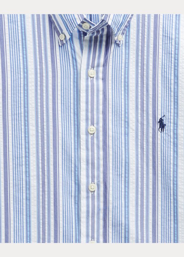 Koszule Ralph Lauren Classic Fit Seersucker Shirt Męskie Białe Niebieskie Kolorowe | UJHJ4496