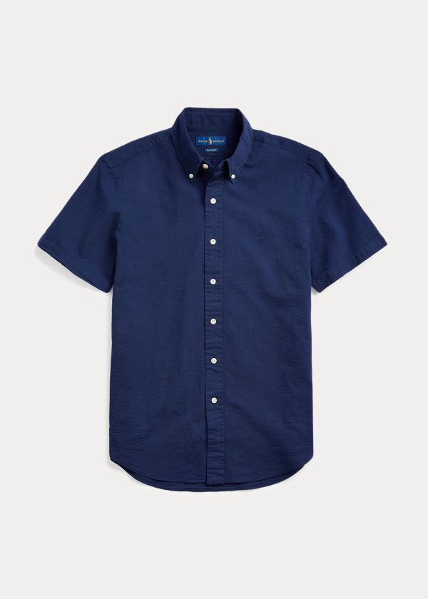 Koszule Ralph Lauren Classic Fit Seersucker Shirt Męskie Granatowe | WPPZ4460