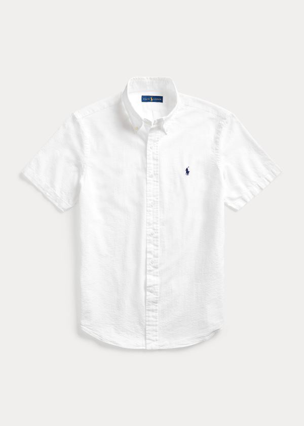 Koszule Ralph Lauren Classic Fit Seersucker Shirt Męskie Białe | BDQB7136