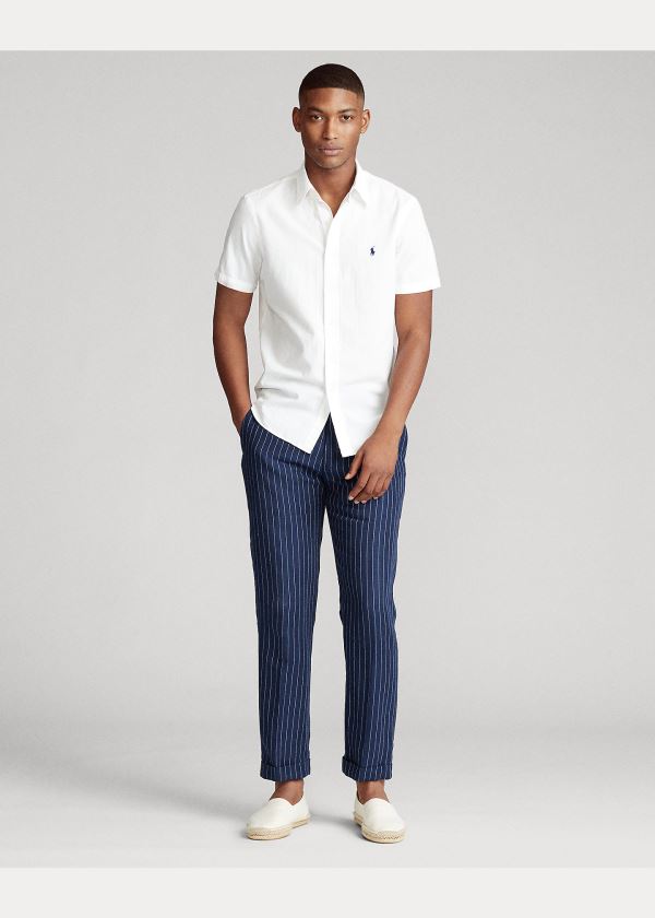 Koszule Ralph Lauren Classic Fit Seersucker Shirt Męskie Białe | BDQB7136