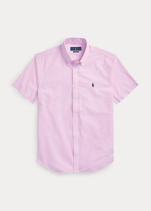 Koszule Ralph Lauren Classic Fit Seersucker Shirt Męskie Różowe Białe | WFMA3953