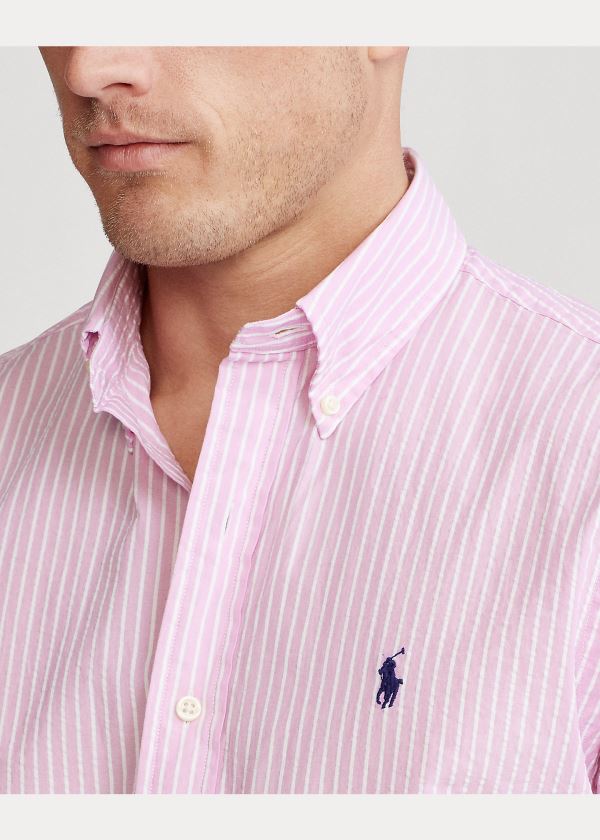 Koszule Ralph Lauren Classic Fit Seersucker Shirt Męskie Różowe Białe | WFMA3953