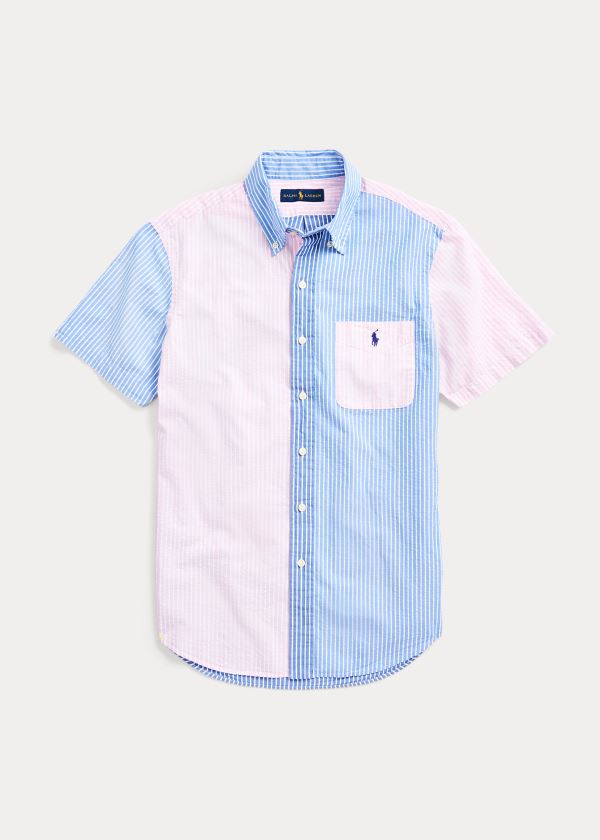 Koszule Ralph Lauren Classic Fit Seersucker Shirt Męskie Różowe Niebieskie | OOHG7513