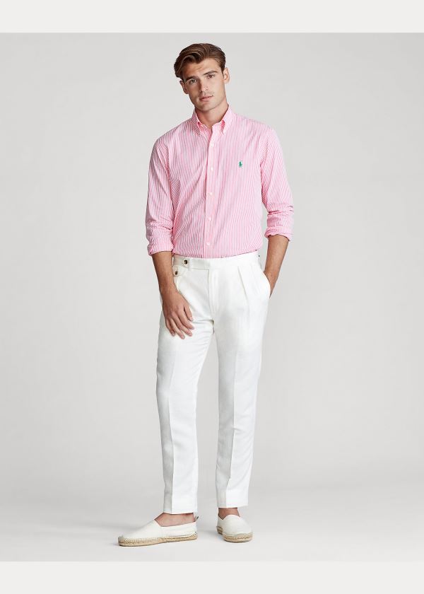 Koszule Ralph Lauren Classic Fit Striped Shirt Męskie Różowe Białe | ZEHD5335