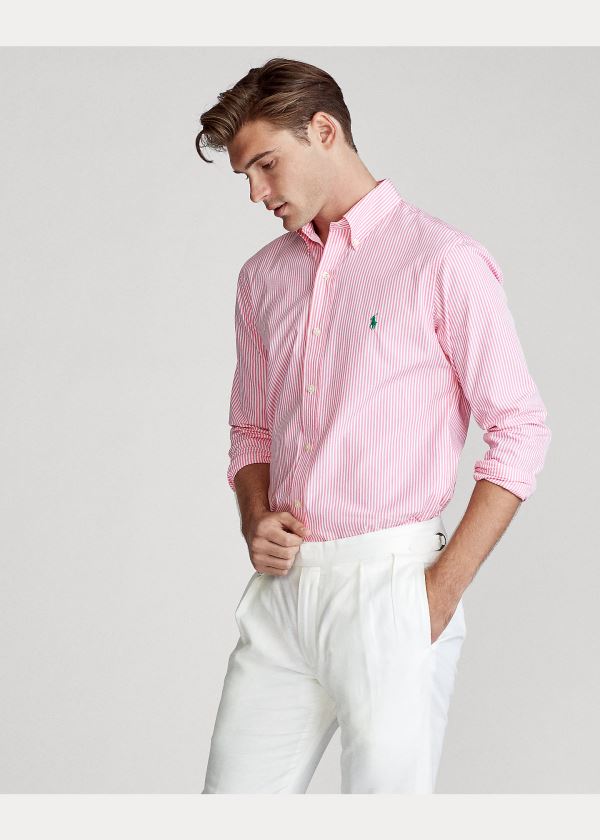 Koszule Ralph Lauren Classic Fit Striped Shirt Męskie Różowe Białe | ZEHD5335